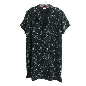 Vintage L.L Bean Traveler Women's Shirt Dress Size XL Floral Midi Lined Black